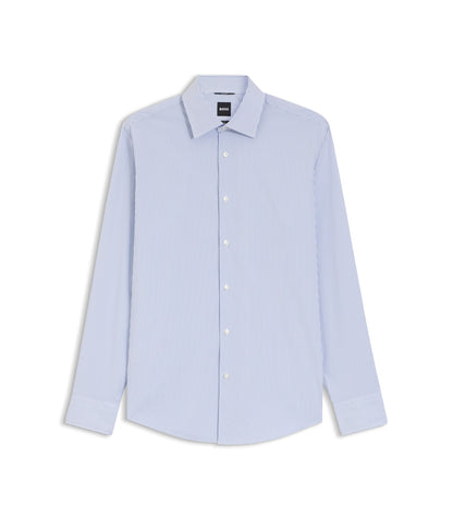 Boss Striped Regular Fit Shirt In Performance Stretch Fabric Light Blue
