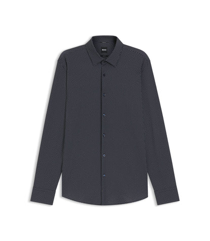 Boss Printed Slim Fit Shirt In Performance Stretch Jersey Dark Blue