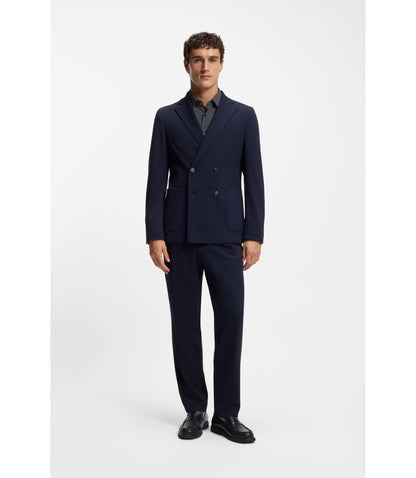 Boss Printed Slim Fit Shirt In Performance Stretch Jersey Dark Blue