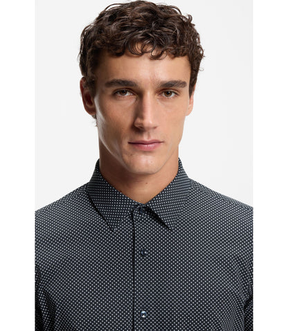 Boss Printed Slim Fit Shirt In Performance Stretch Jersey Dark Blue