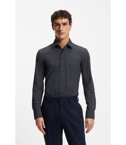 Boss Printed Slim Fit Shirt In Performance Stretch Jersey Dark Blue