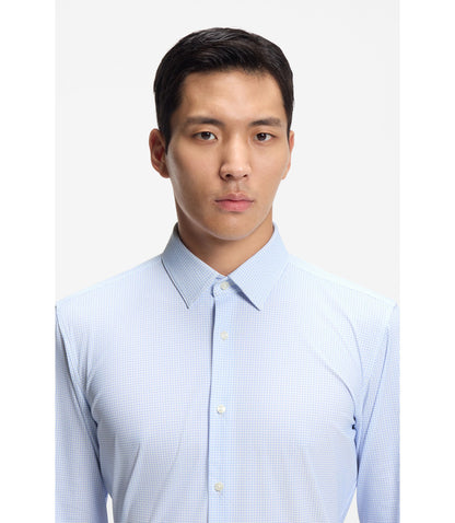 Boss Printed Slim Fit Shirt In Performance Stretch Jersey Light Blue