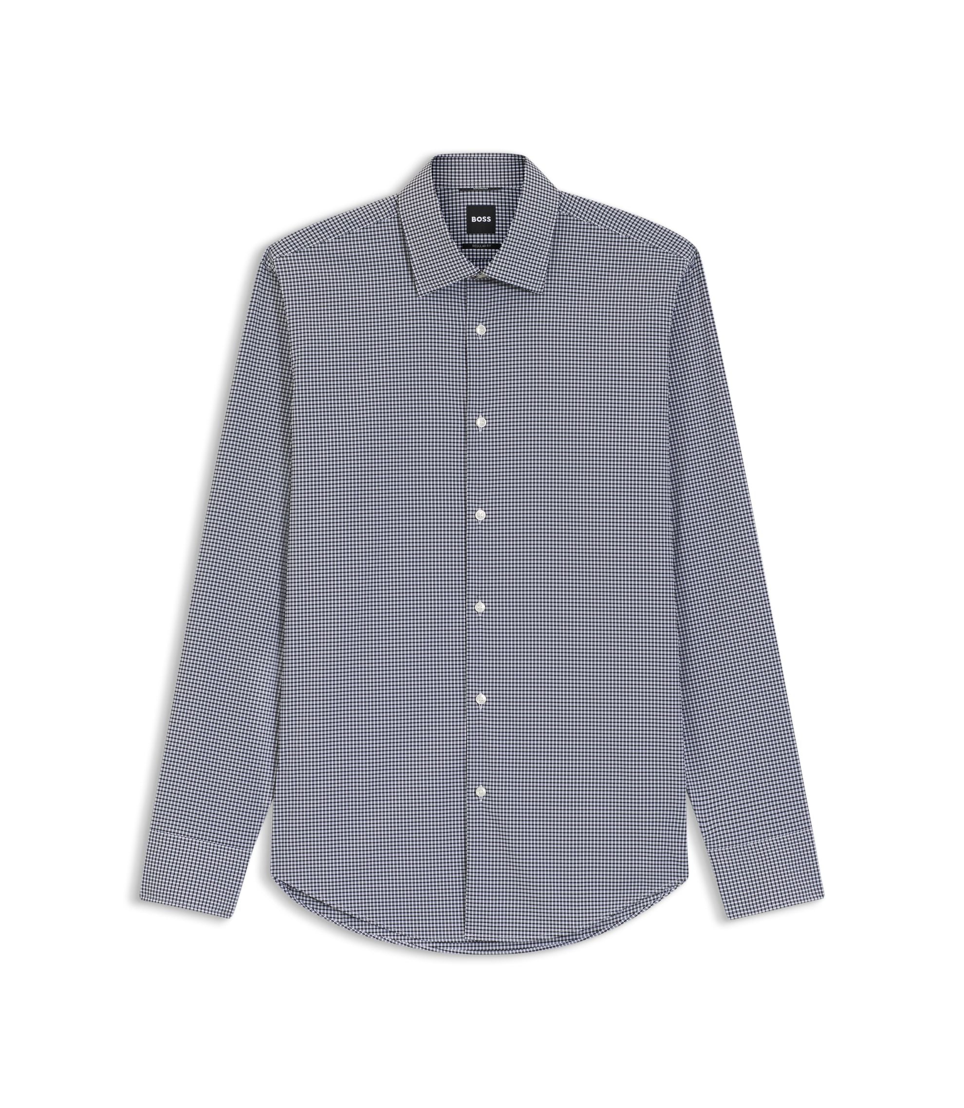 Boss Checked Regular Fit Shirt In Performance Stretch Fabric Black