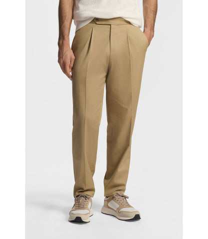 Boss Tapered Fit Trousers In Stretch Cotton Khaki