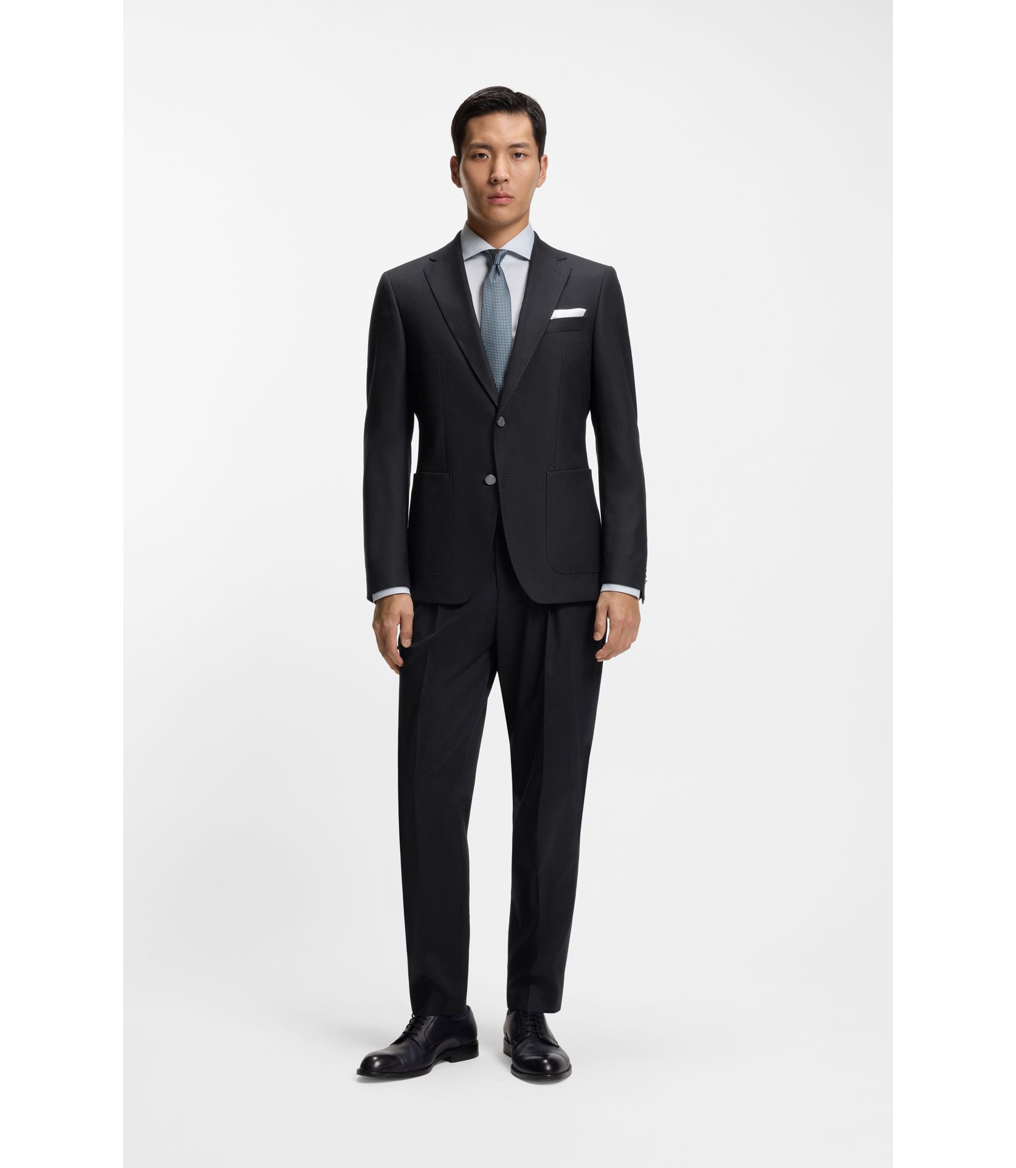 Boss Tapered Fit Trousers In Stretch Cotton Dark Blue