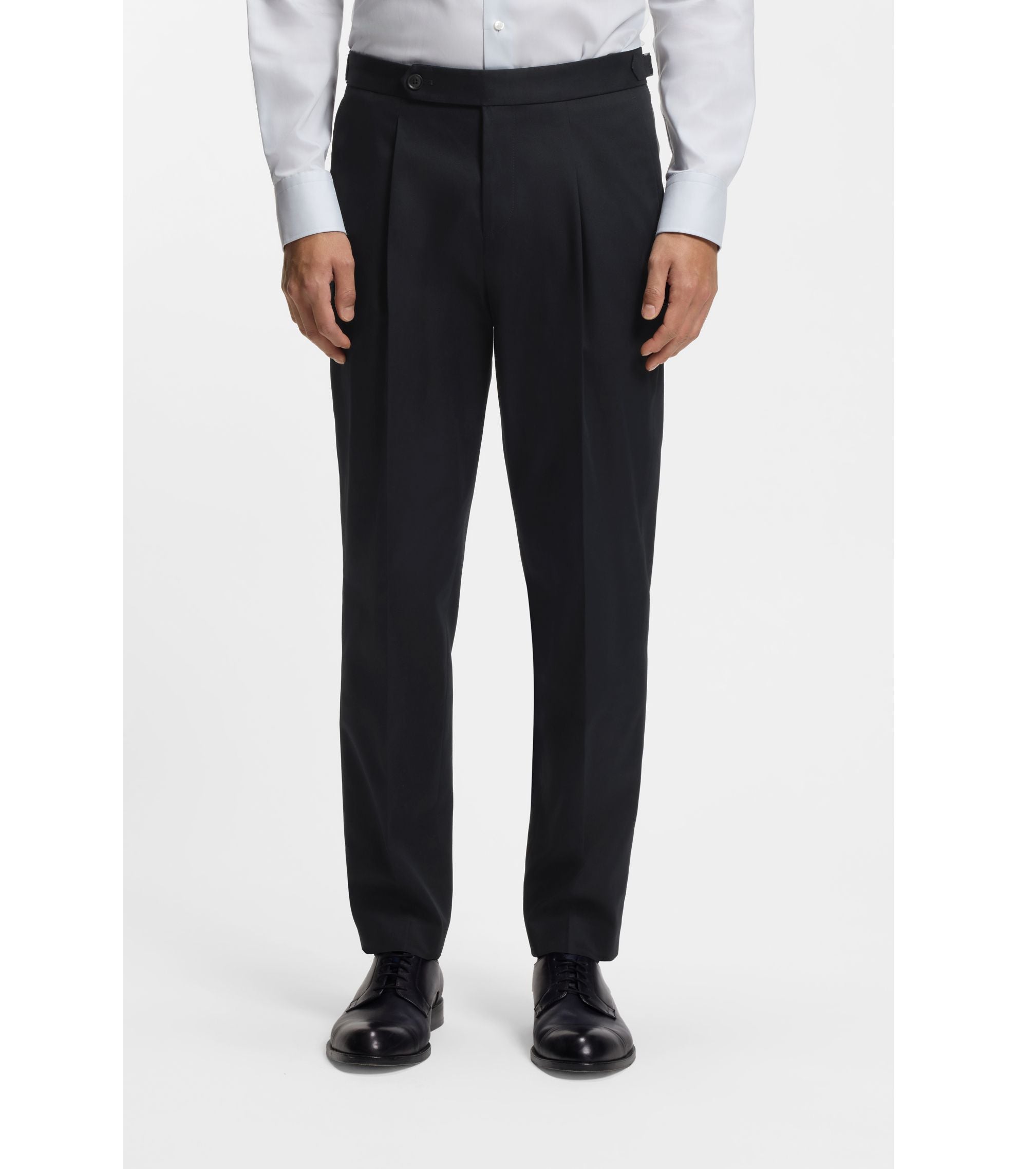 Boss Tapered Fit Trousers In Stretch Cotton Dark Blue