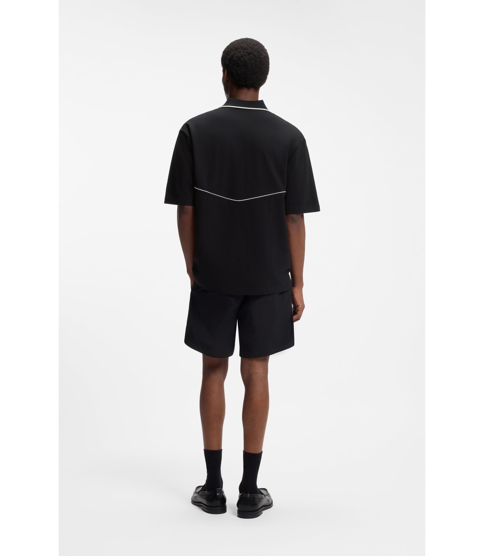 Hugo Embroidered Logo Polo Shirt With Johnny Collar Black