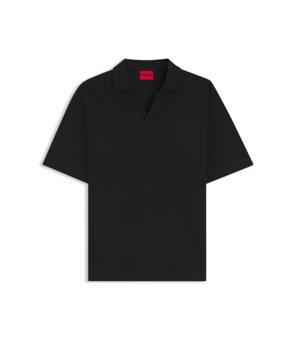 Hugo Jacquard Stripe Polo Shirt With Johnny Collar Black