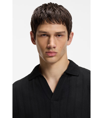 Hugo Jacquard Stripe Polo Shirt With Johnny Collar Black
