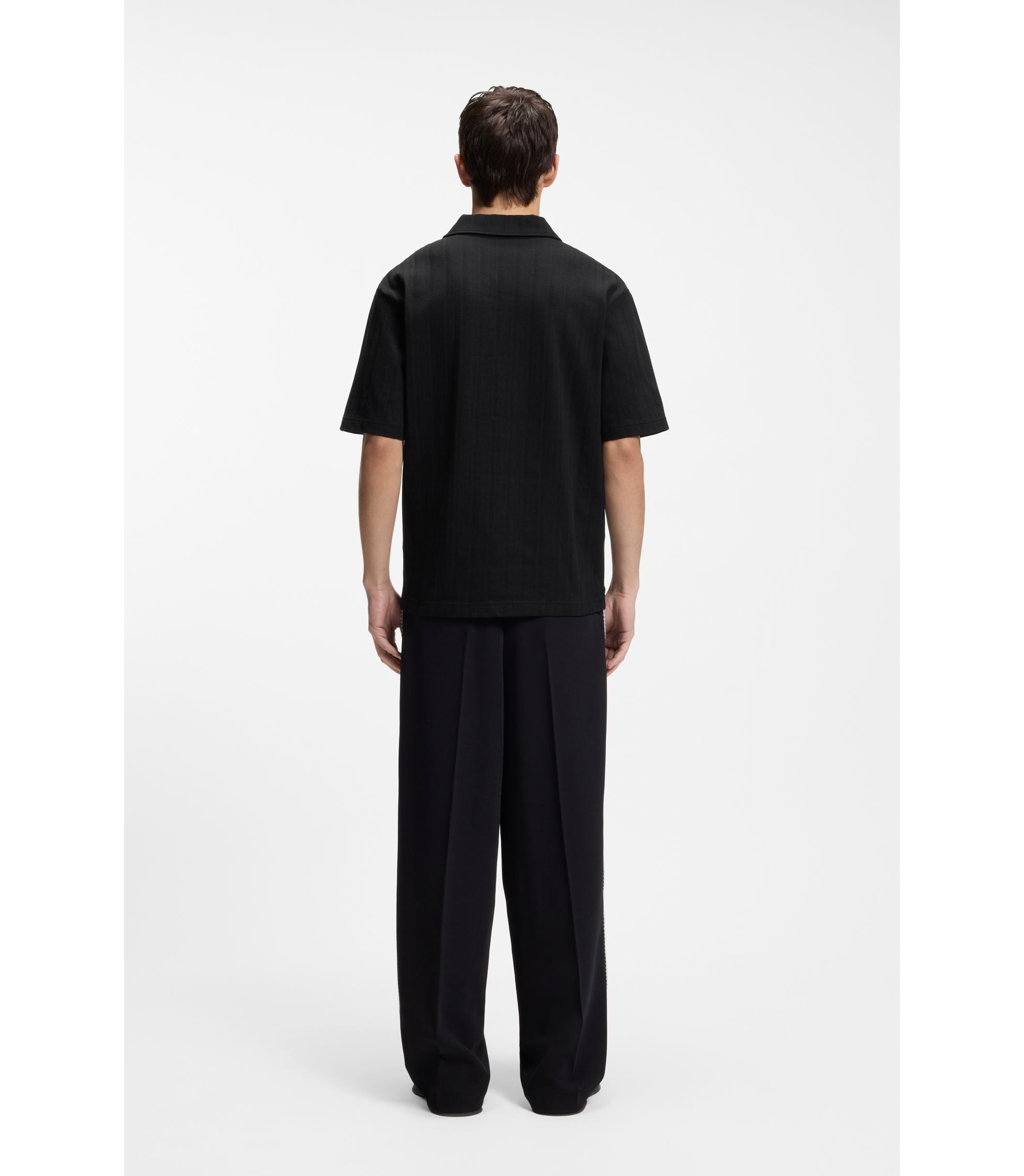 Hugo Jacquard Stripe Polo Shirt With Johnny Collar Black