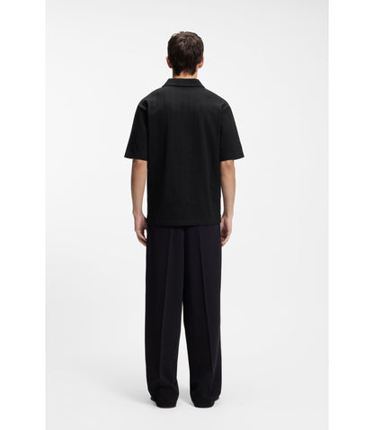 Hugo Jacquard Stripe Polo Shirt With Johnny Collar Black