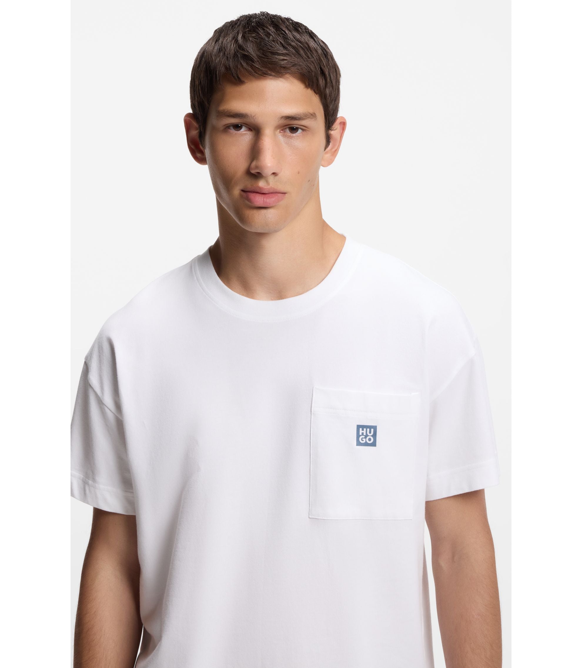 Hugo Stacked Logo Pyjama T Shirt In Stretch Cotton White