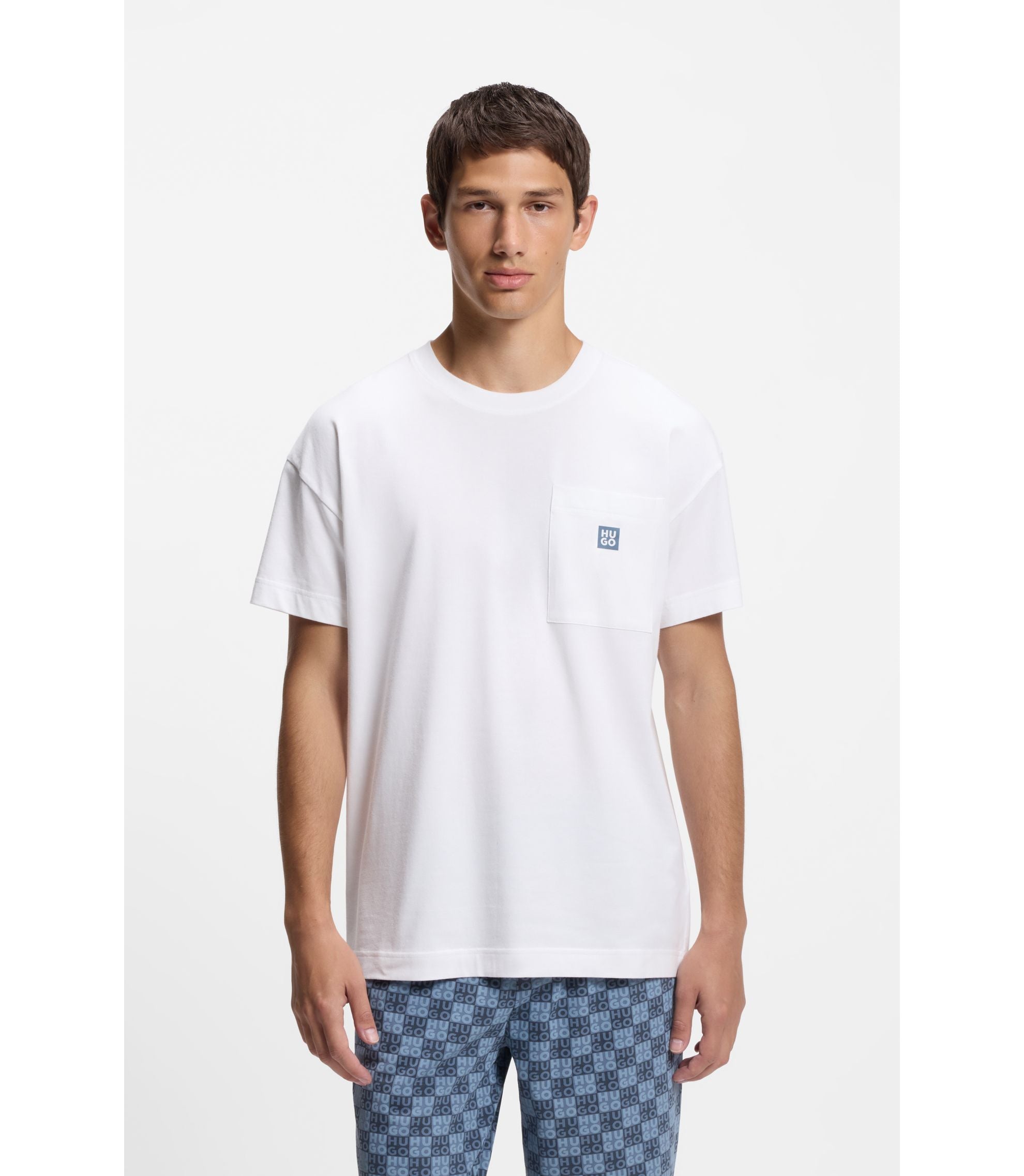 Hugo Stacked Logo Pyjama T Shirt In Stretch Cotton White