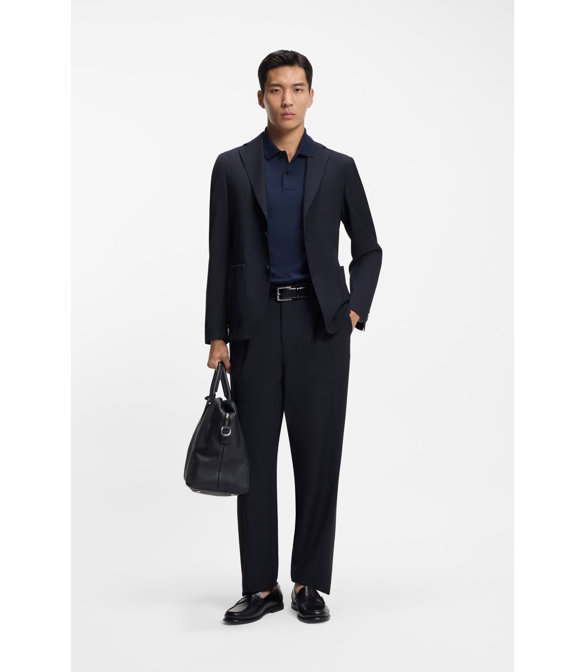 Boss Washable Slim Fit Jacket In A Wool Blend Dark Blue