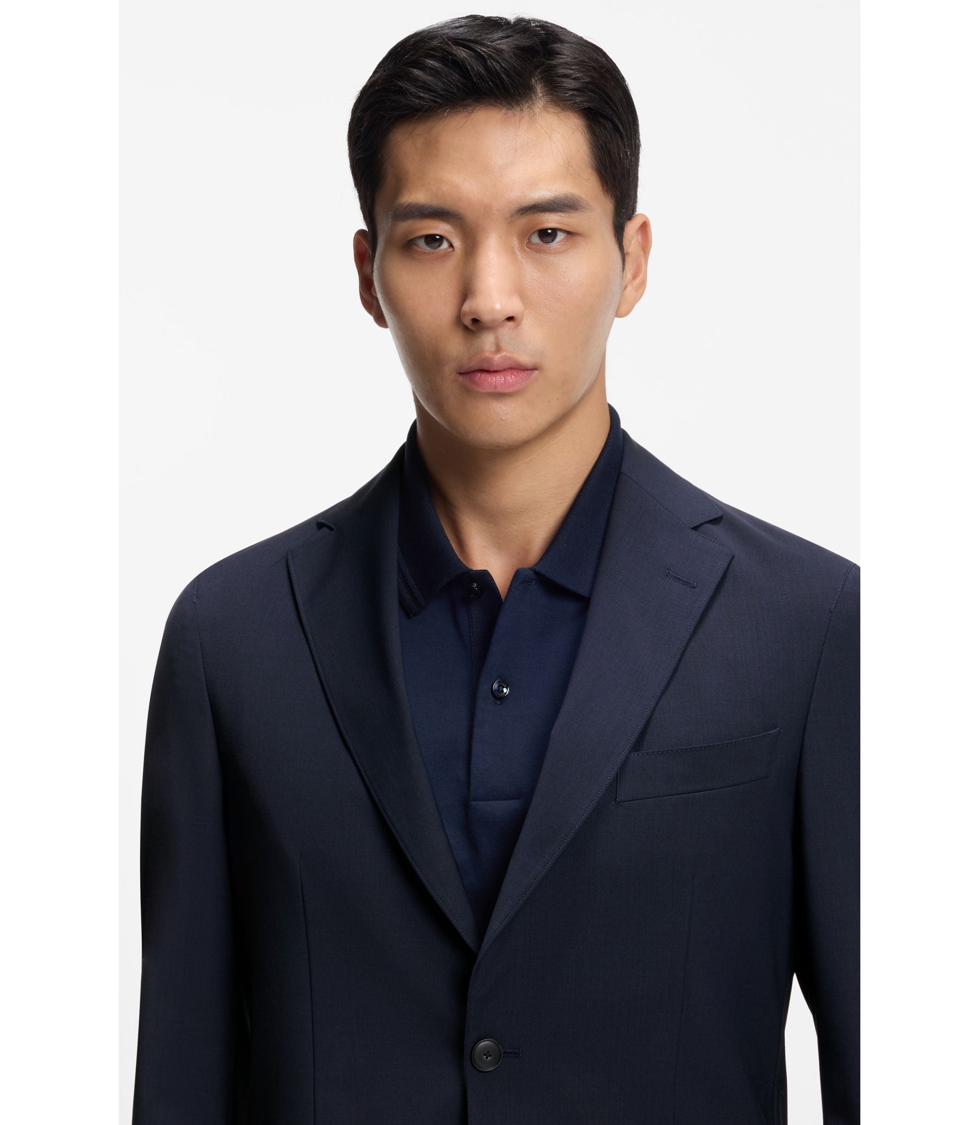 Boss Washable Slim Fit Jacket In A Wool Blend Dark Blue