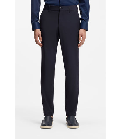 Boss Washable Slim Fit Trousers In A Wool Blend Dark Blue