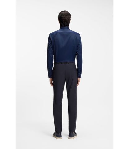 Boss Washable Slim Fit Trousers In A Wool Blend Dark Blue