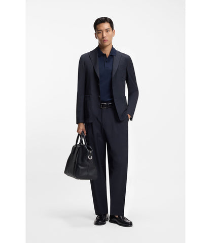 Boss Washable Tapered Fit Trousers In A Wool Blend Dark Blue