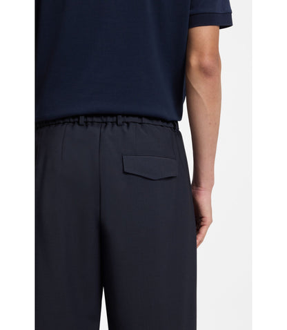 Boss Washable Tapered Fit Trousers In A Wool Blend Dark Blue