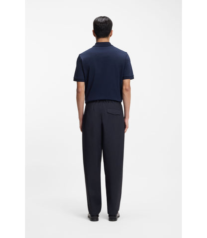 Boss Washable Tapered Fit Trousers In A Wool Blend Dark Blue