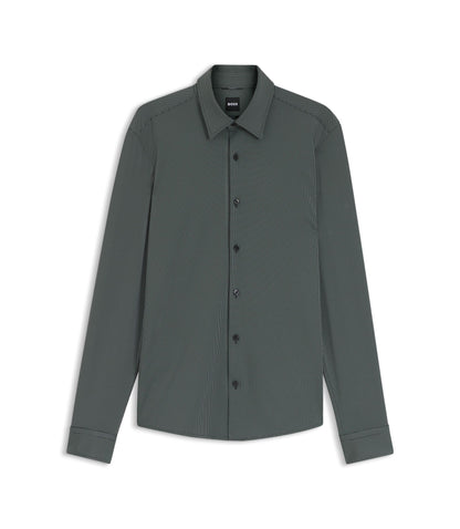 Boss Patterned Slim Fit Shirt In Performance Stretch Jersey Black