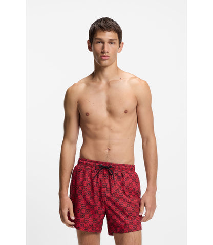 Hugo Quick Dry Swim Shorts With Stacked Logo Check Print Light Pink