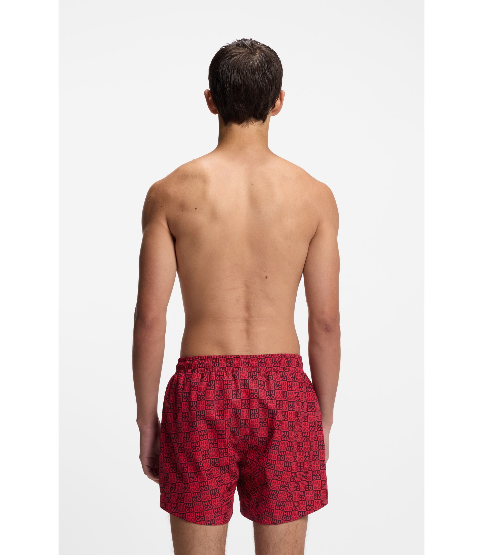 Hugo Quick Dry Swim Shorts With Stacked Logo Check Print Light Pink