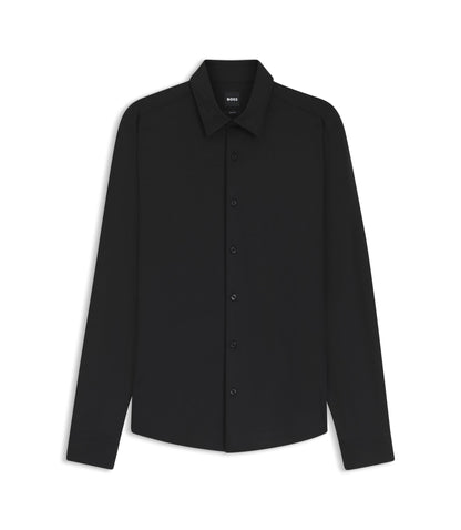 Boss Performance Stretch Slim Fit Shirt In Structured Jersey Black