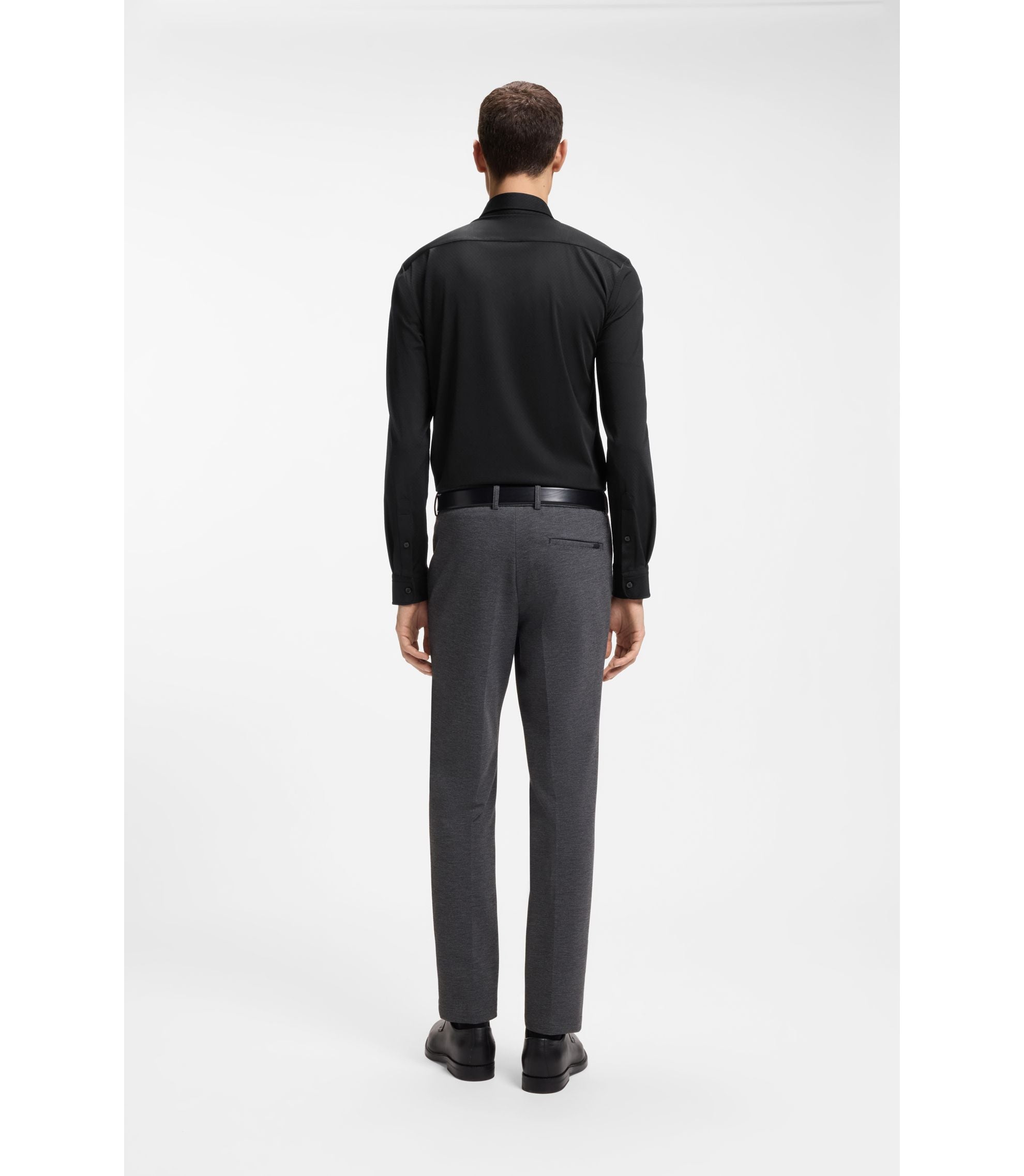 Boss Performance Stretch Slim Fit Shirt In Structured Jersey Black
