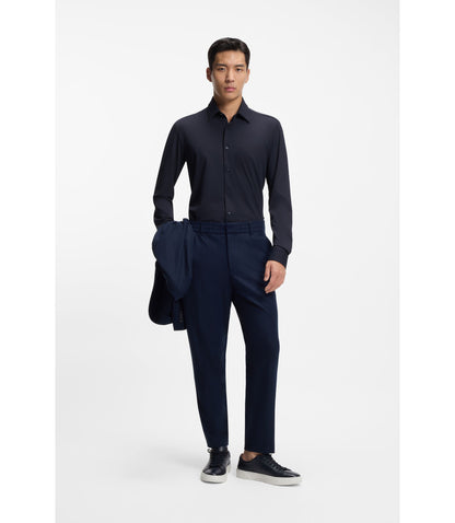 Boss Performance Stretch Slim Fit Shirt In Structured Jersey Dark Blue