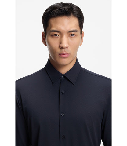 Boss Performance Stretch Slim Fit Shirt In Structured Jersey Dark Blue