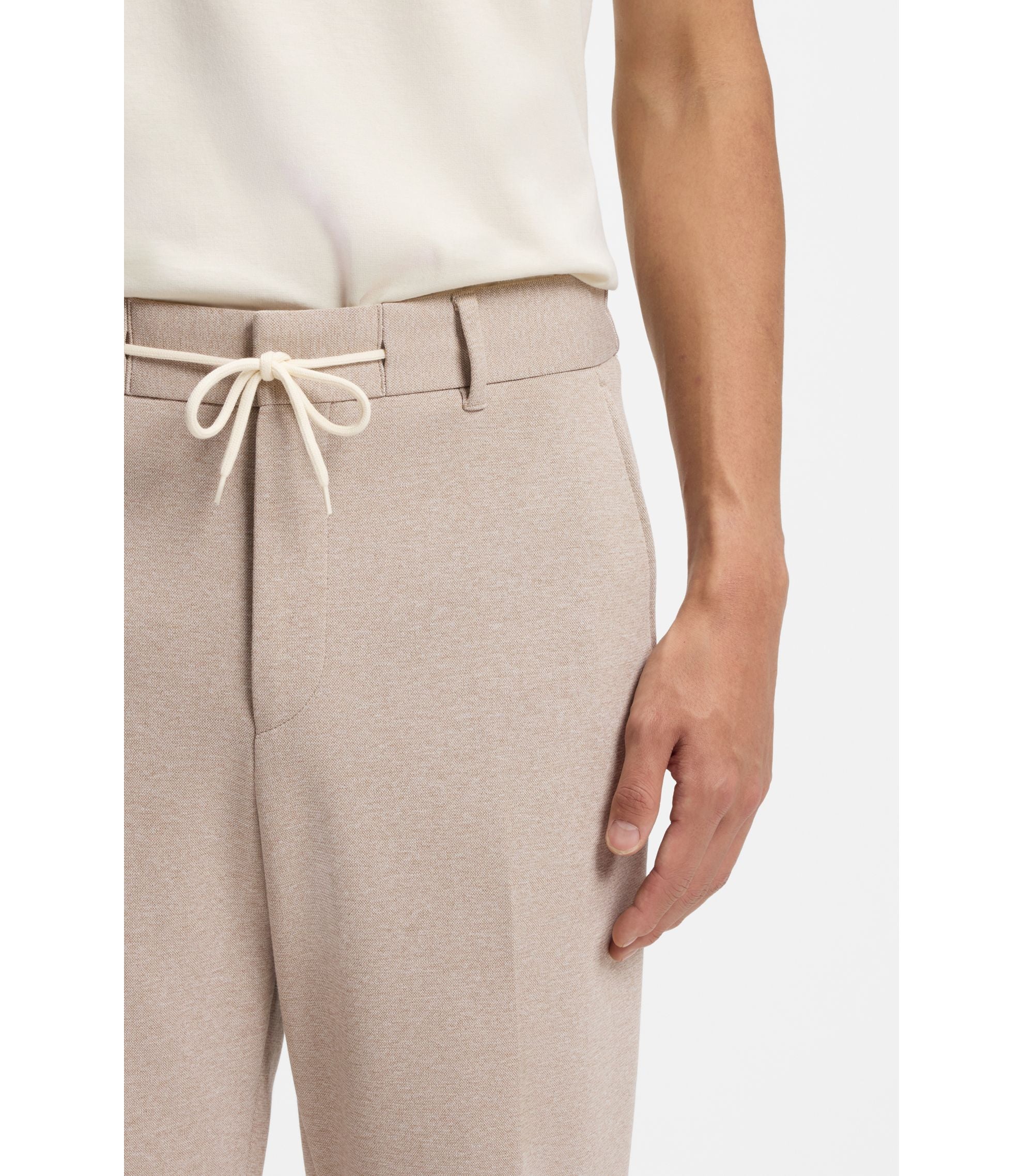 Boss Tapered Fit Trousers With Reversible Drawstring Khaki