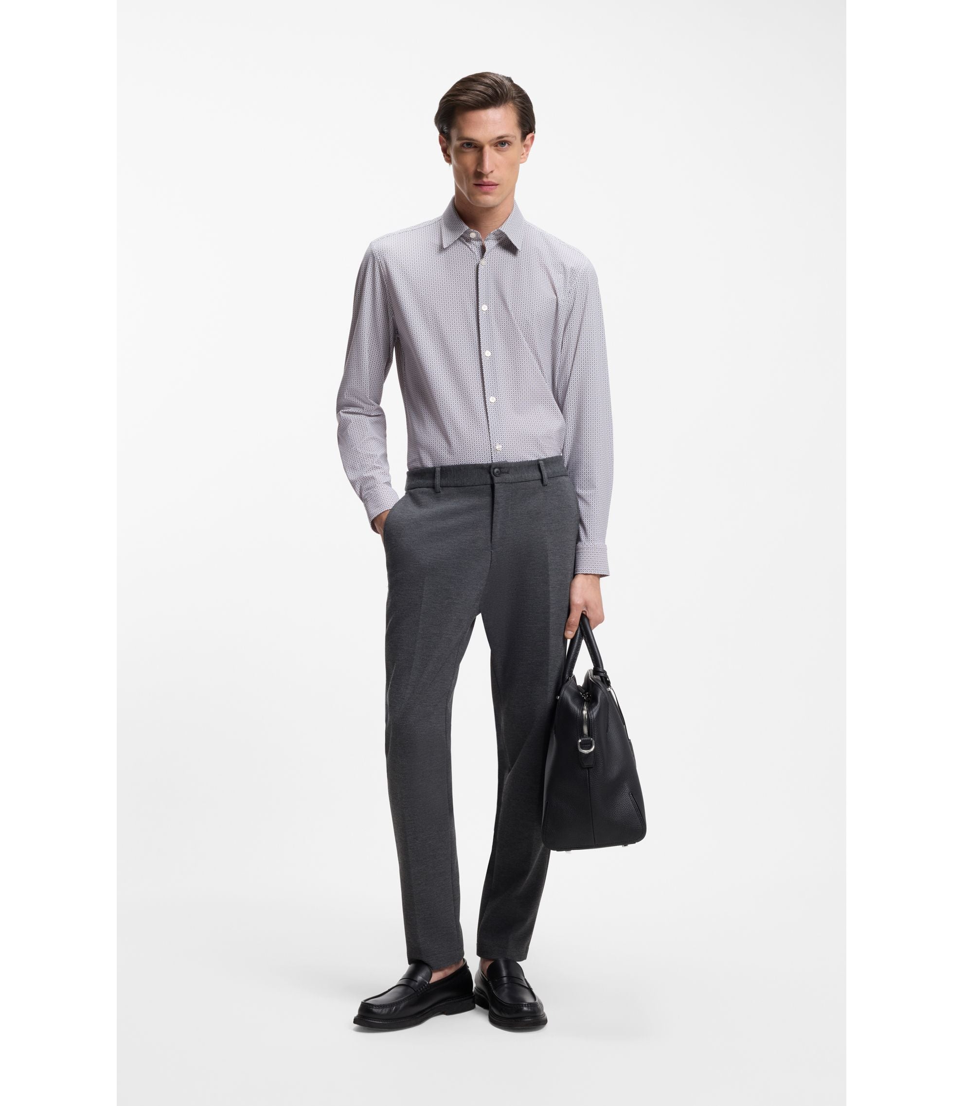 Boss Printed Slim Fit Shirt In Performance Stretch Jersey Khaki