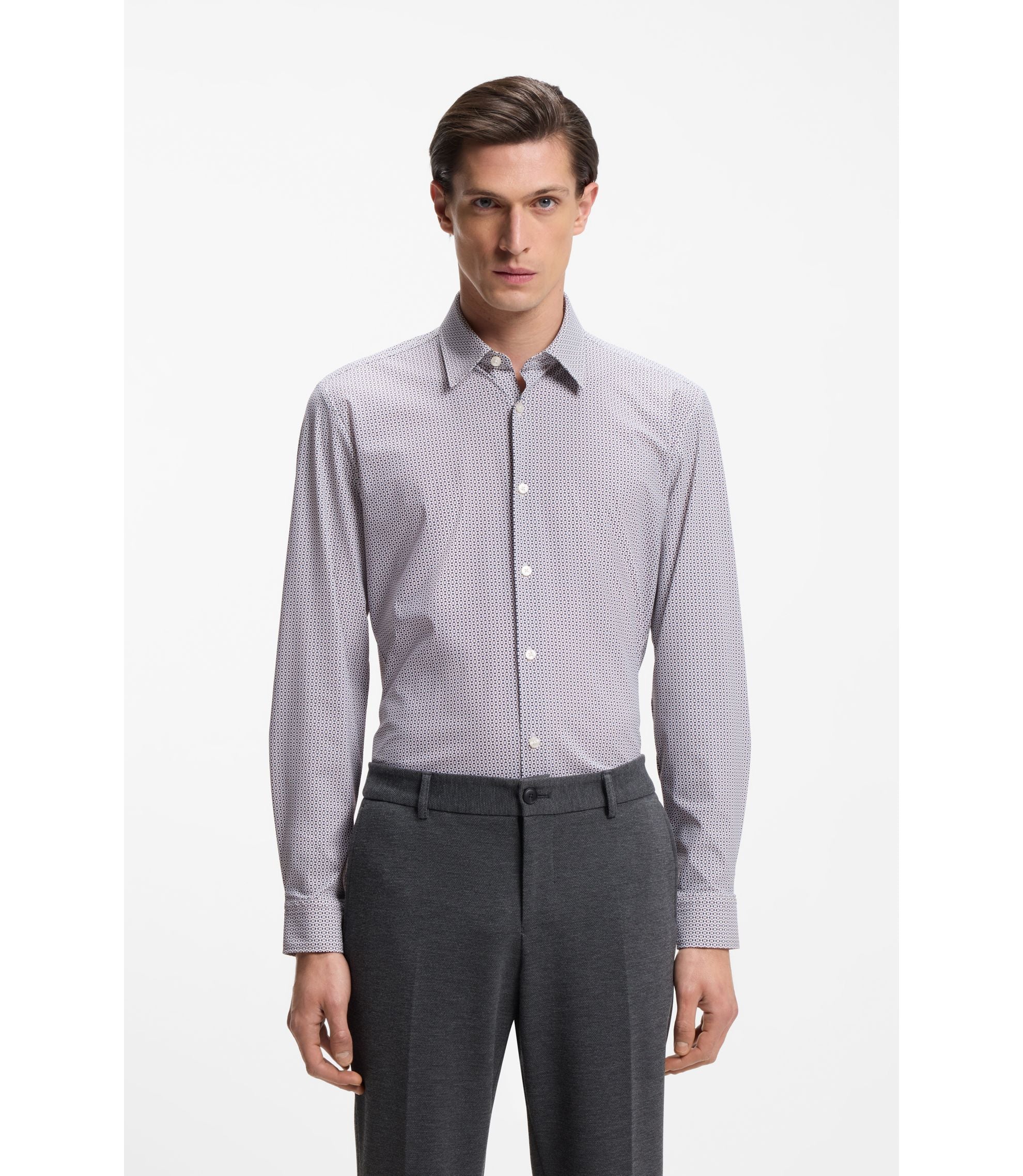 Boss Printed Slim Fit Shirt In Performance Stretch Jersey Khaki
