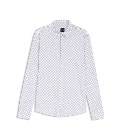 Boss Printed Slim Fit Shirt In Performance Stretch Jersey Dark Blue