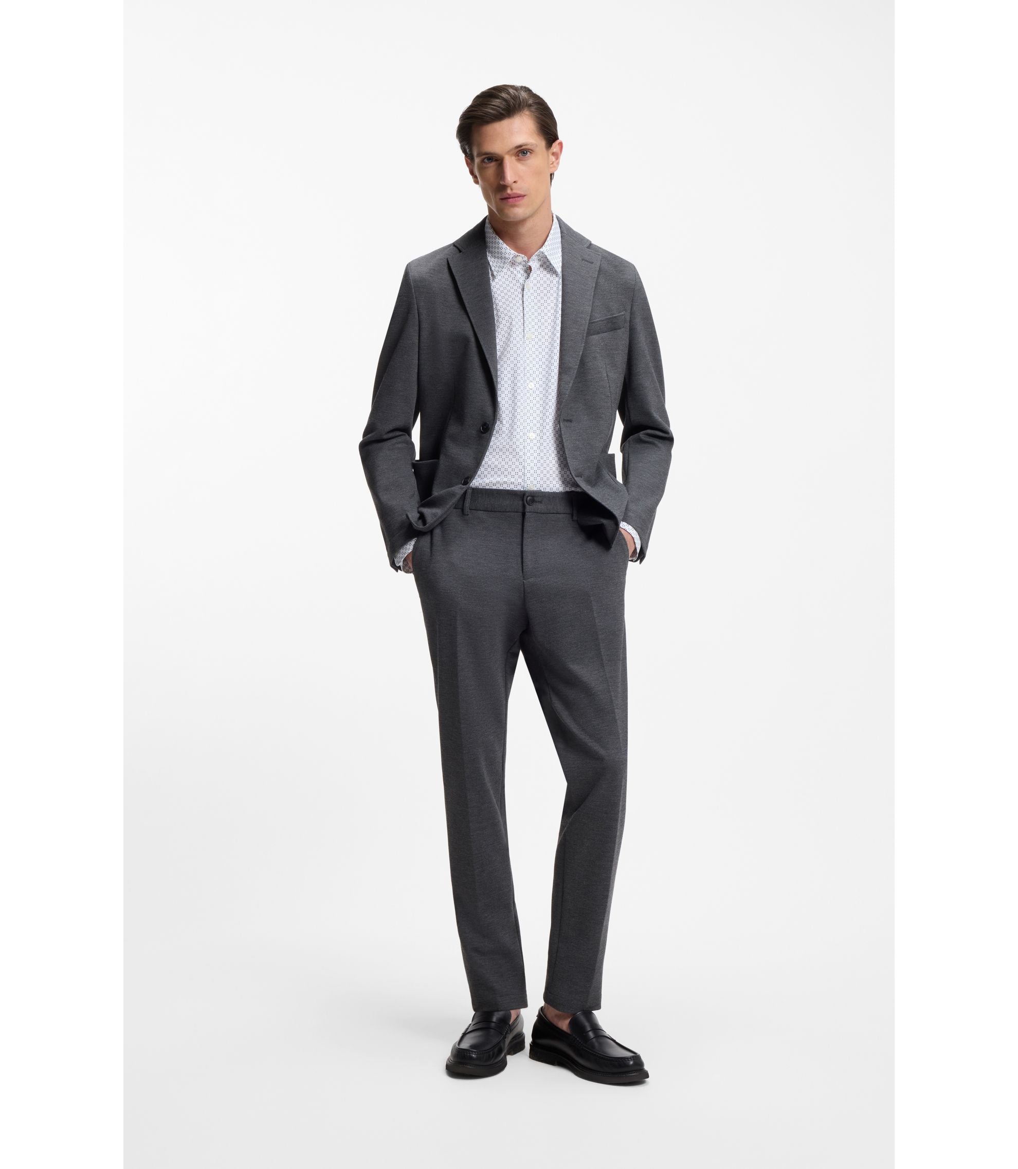 Boss Printed Slim Fit Shirt In Performance Stretch Jersey Dark Blue