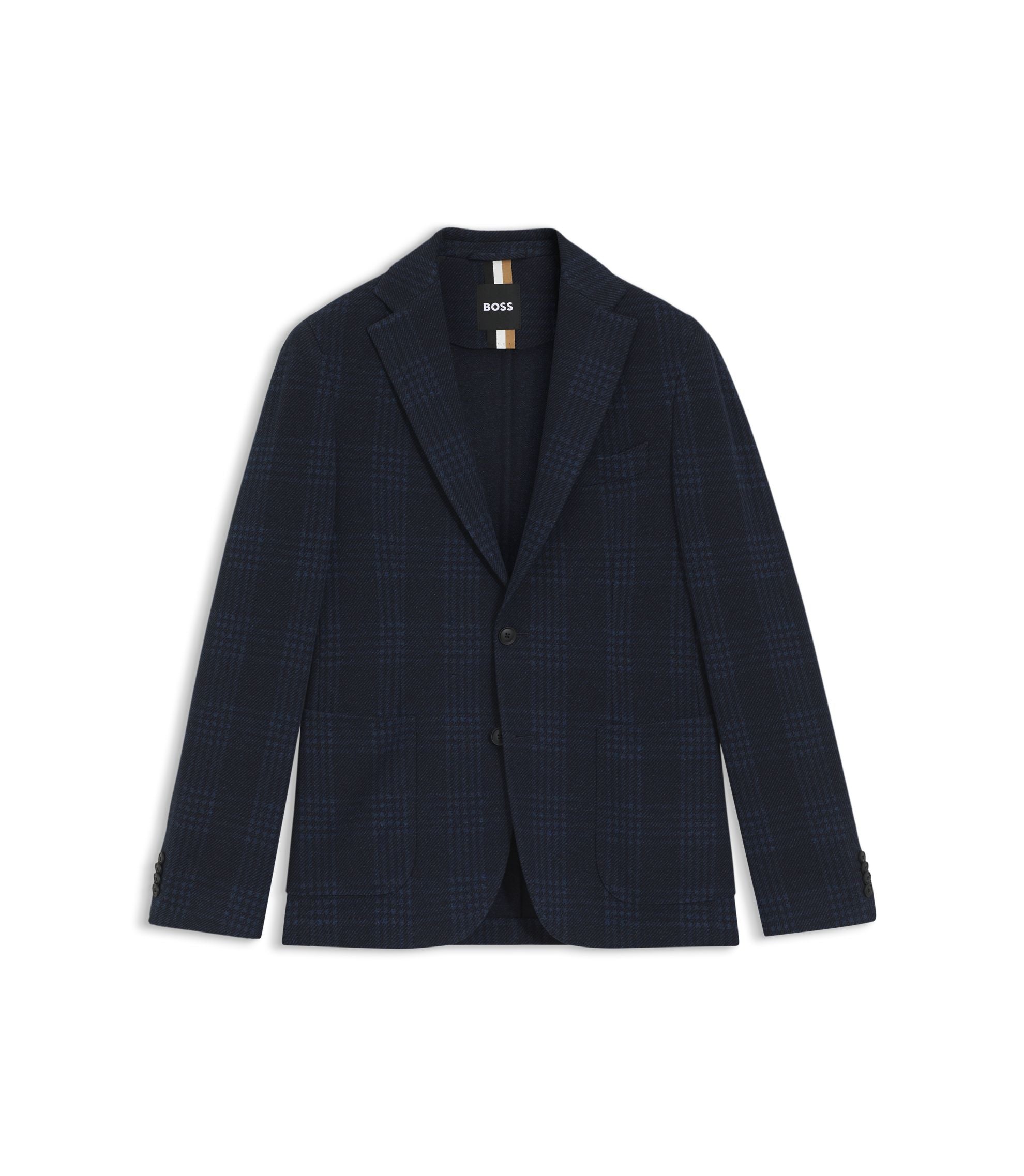 Boss Checked Slim Fit Jacket In A Cotton Blend Dark Blue