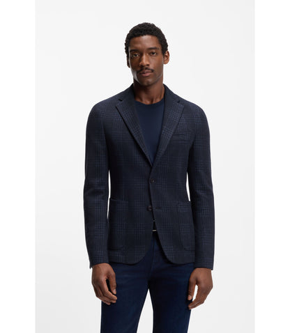Boss Checked Slim Fit Jacket In A Cotton Blend Dark Blue