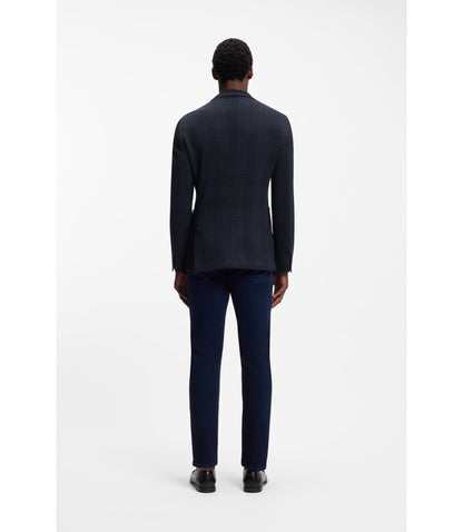 Boss Checked Slim Fit Jacket In A Cotton Blend Dark Blue