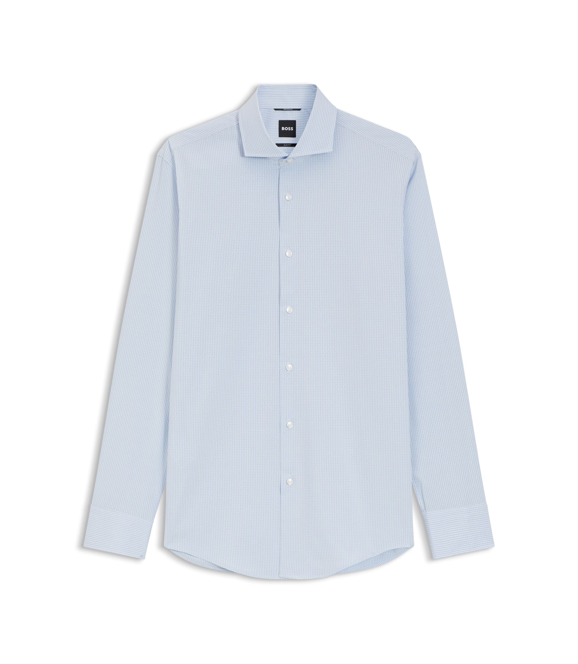 Boss Checked Slim Fit Shirt In Performance Stretch Fabric Light Blue