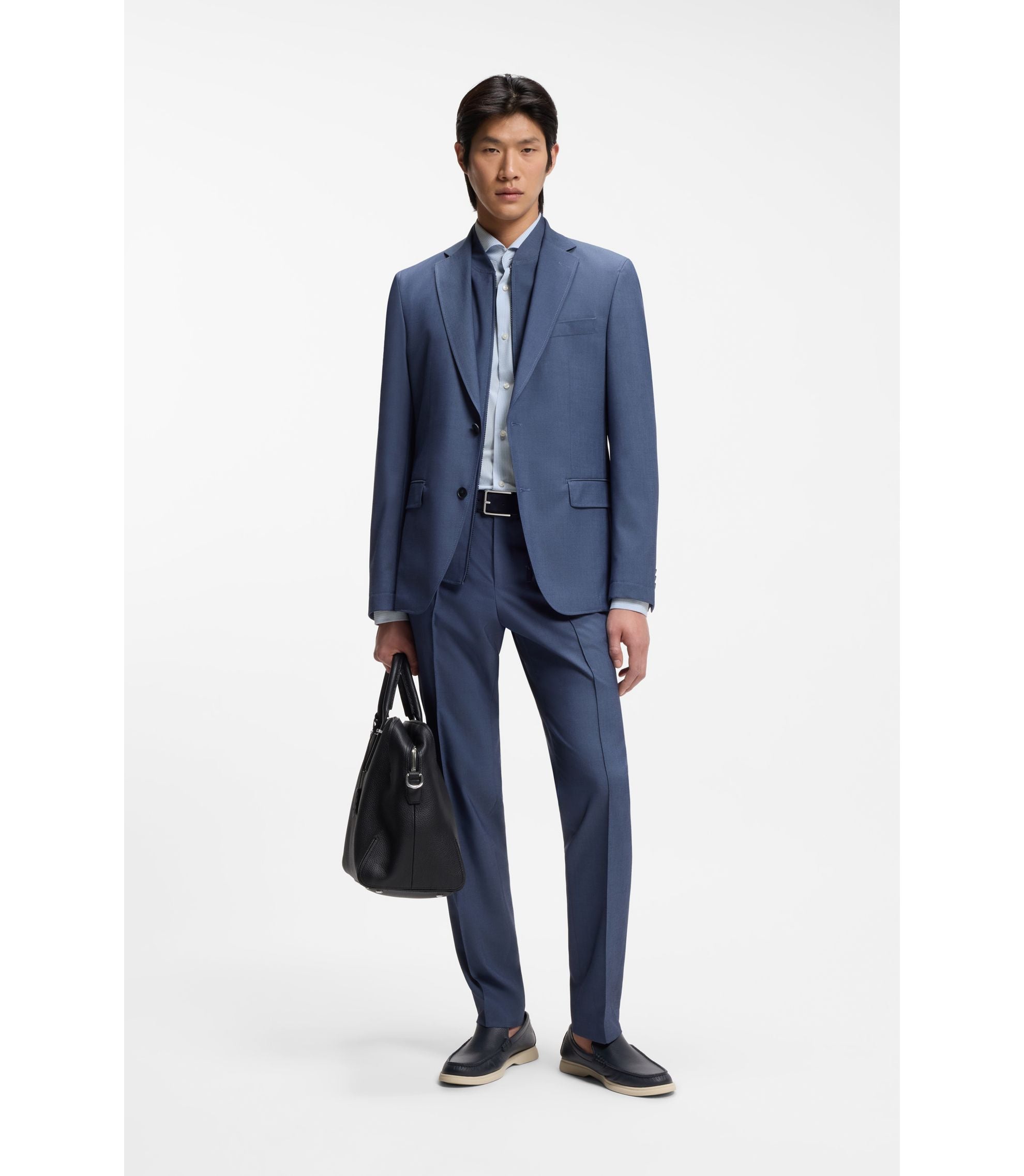 Boss Checked Slim Fit Shirt In Performance Stretch Fabric Light Blue
