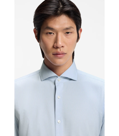 Boss Checked Slim Fit Shirt In Performance Stretch Fabric Light Blue