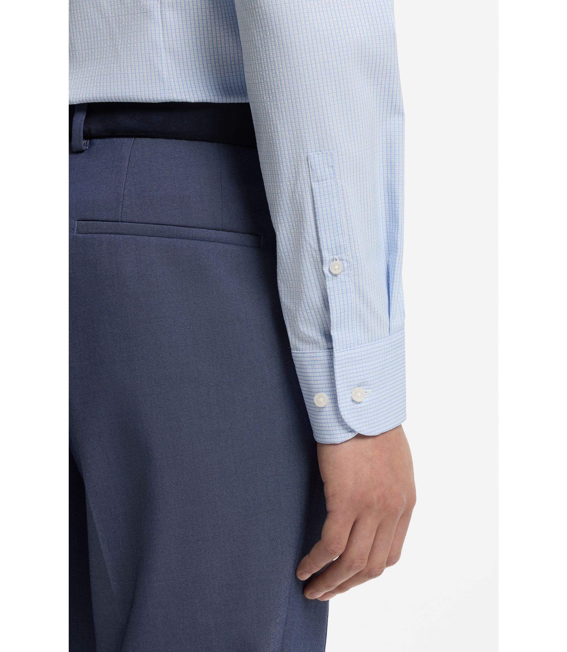 Boss Checked Slim Fit Shirt In Performance Stretch Fabric Light Blue