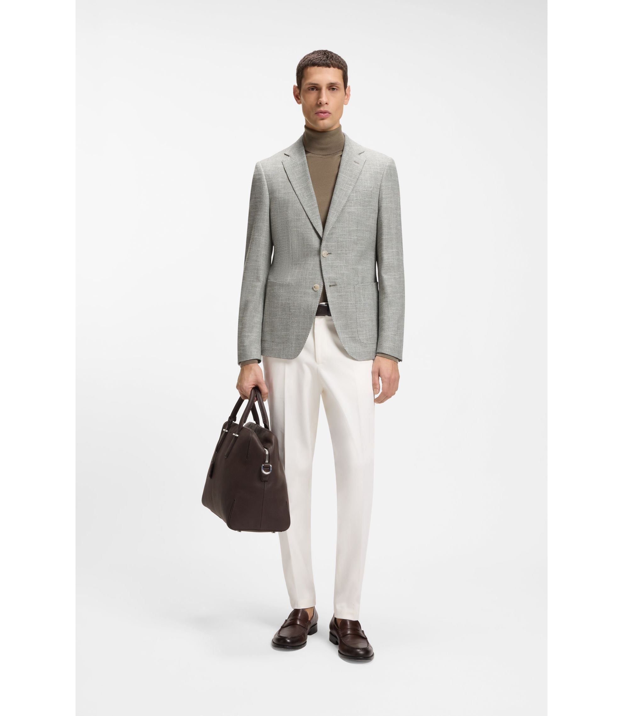 Boss Patterned Regular Fit Jacket In A Cotton Blend Light Green