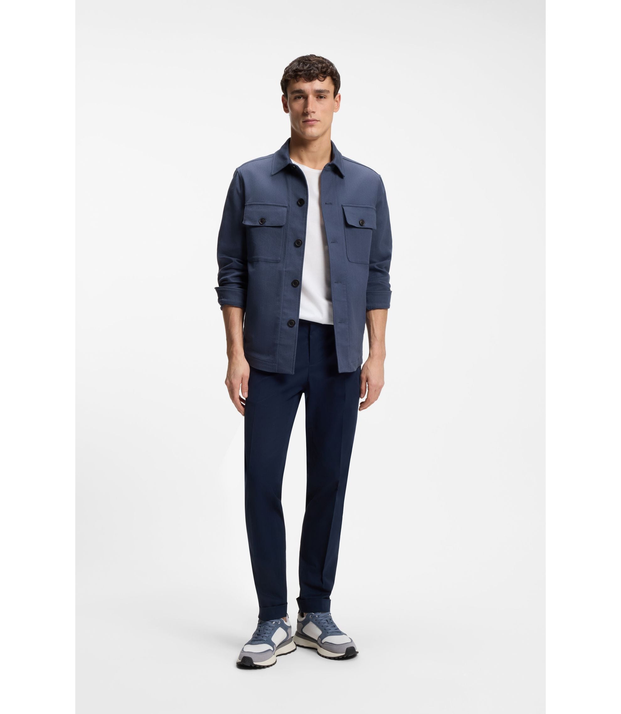 Boss Relaxed Fit Overshirt In Stretch Cotton Twill Light Blue