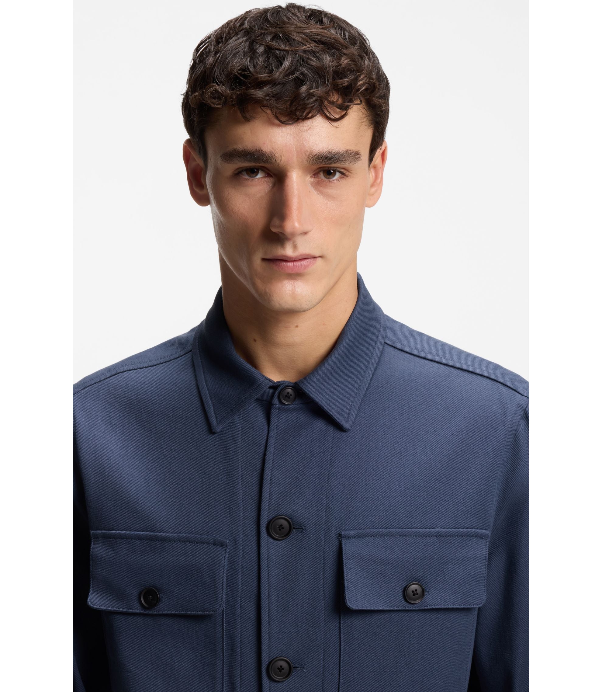 Boss Relaxed Fit Overshirt In Stretch Cotton Twill Light Blue