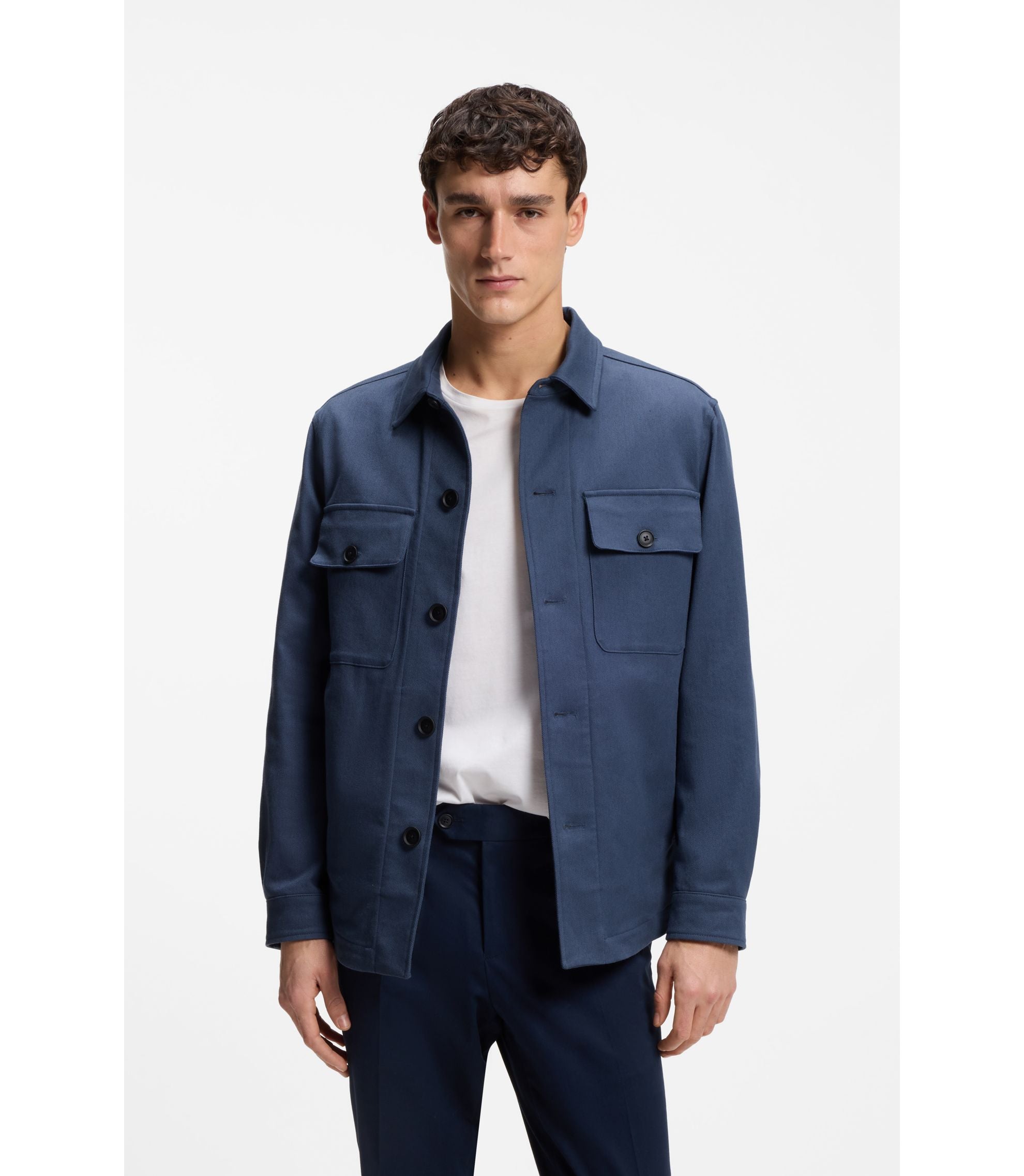 Boss Relaxed Fit Overshirt In Stretch Cotton Twill Light Blue