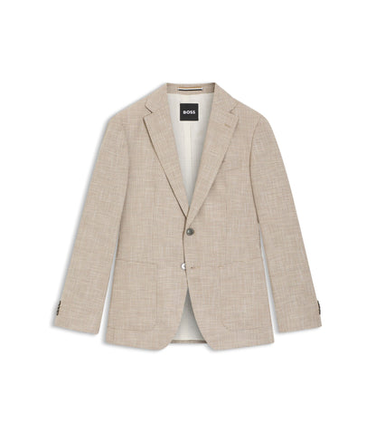 Boss Checked Regular Fit Jacket In Comfort Stretch Cloth Khaki