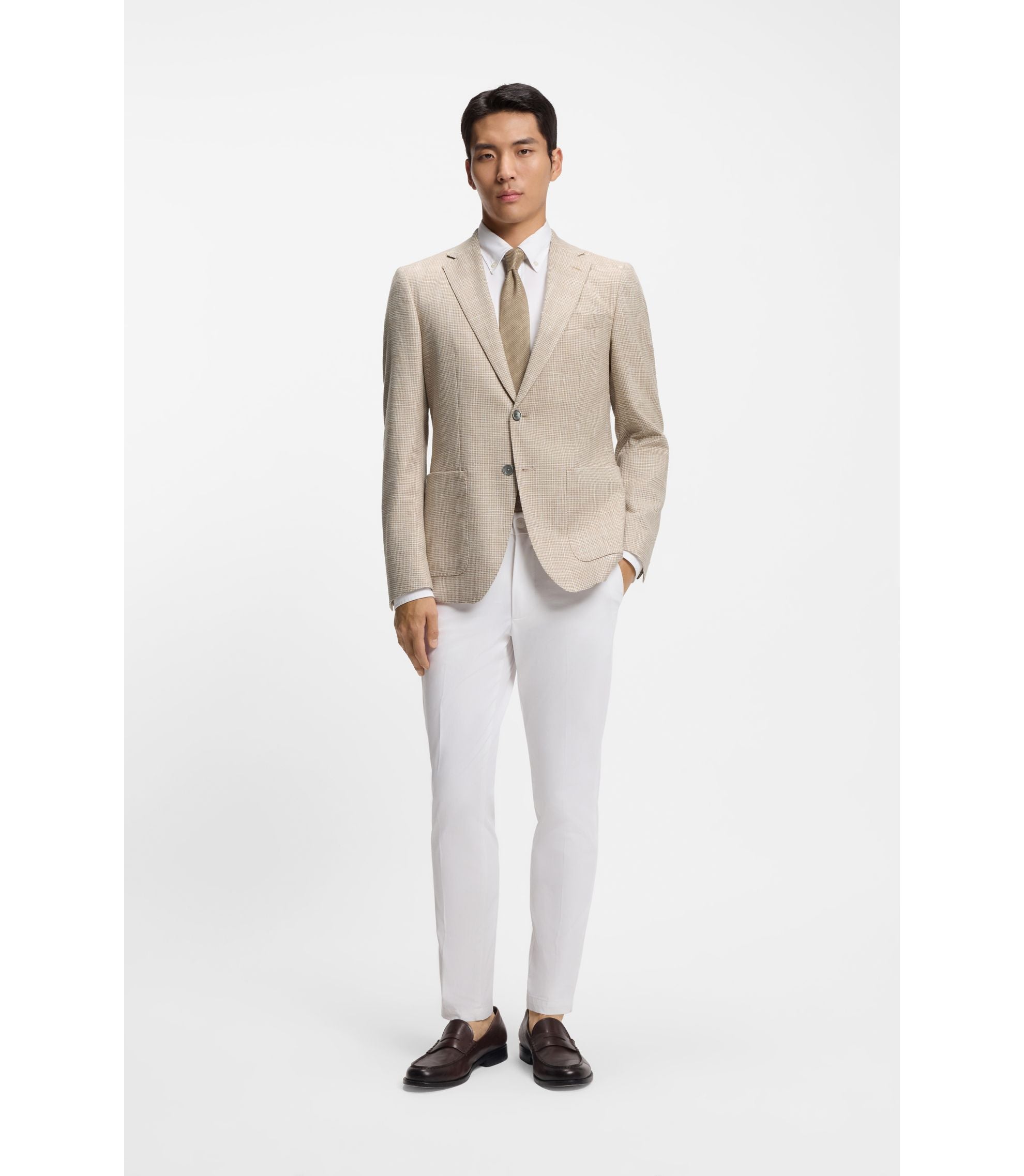 Boss Checked Regular Fit Jacket In Comfort Stretch Cloth Khaki