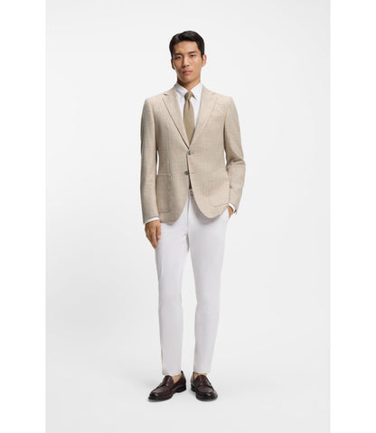Boss Checked Regular Fit Jacket In Comfort Stretch Cloth Khaki